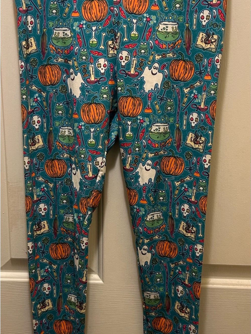 Halloween Pumpkin & Ghost Print Women's Leggings - Teal